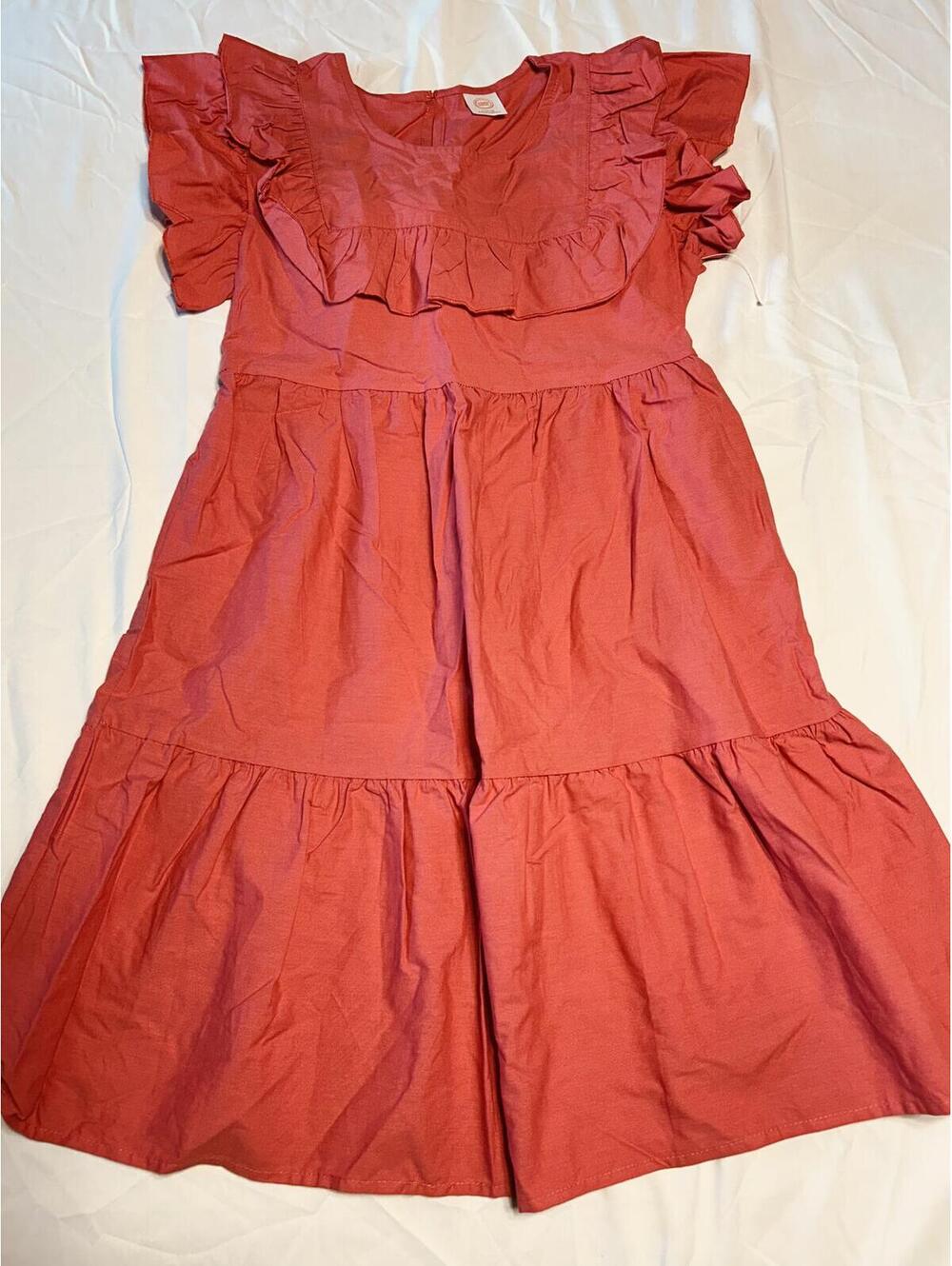 wonder nation, girls babydoll ruffle dress coral colored size 10/12